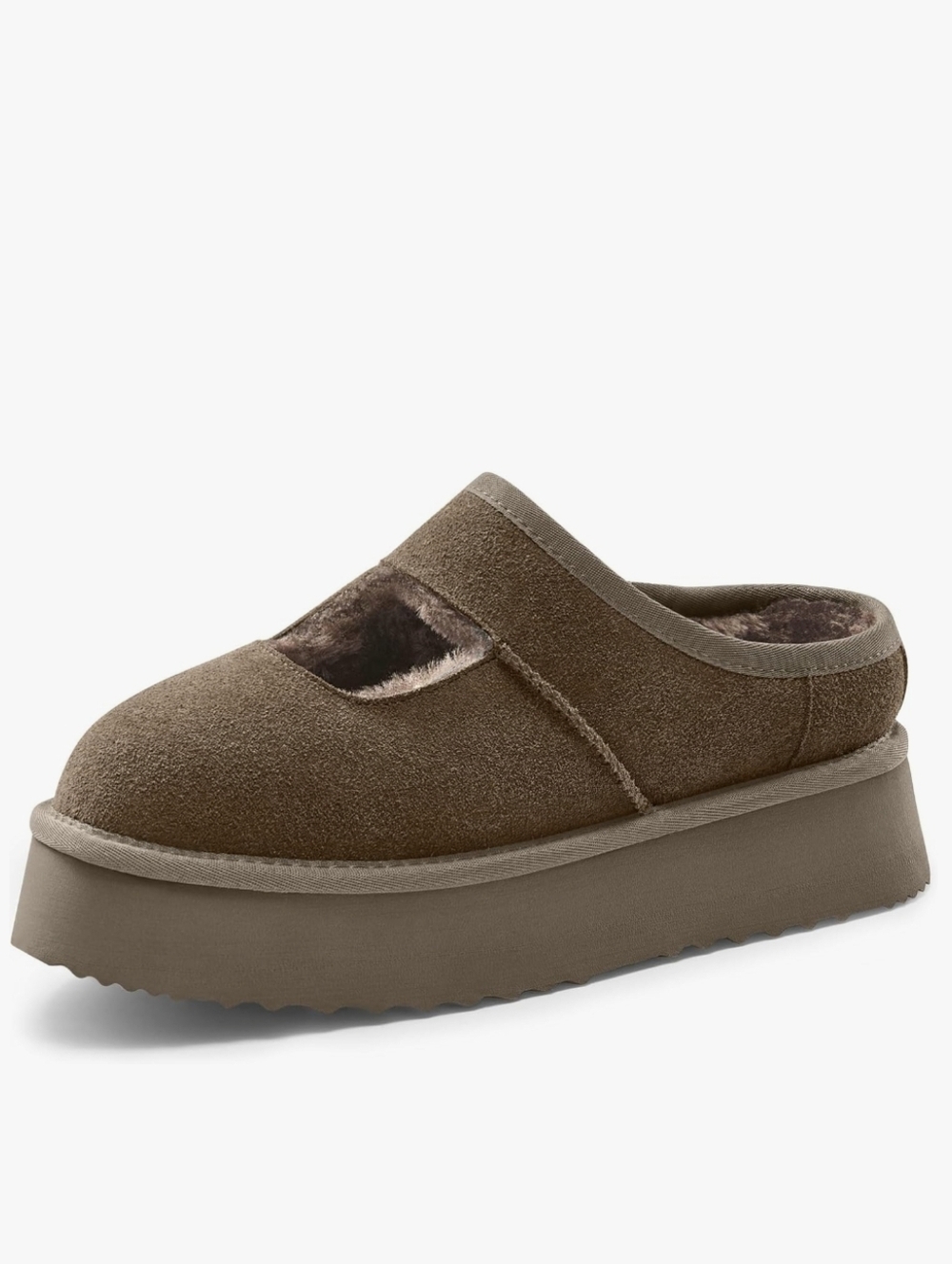 Vilanva NWT Suede Platorm Mary Jane Slides In Taupe Brown Size 8.5
